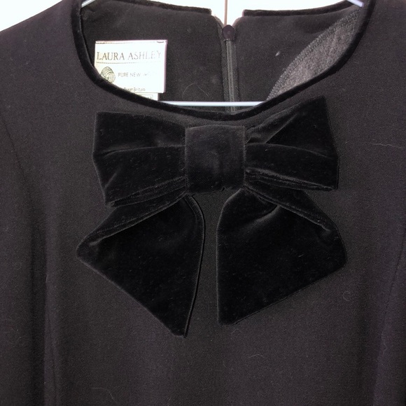 Vintage NWT Laura Ashley Black Dress w Velvet Bow - Picture 2 of 13